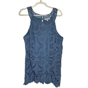 Keren Hart Women Size Large Blue Crochet Lace Halter Top Cottagecore FestivalNWT